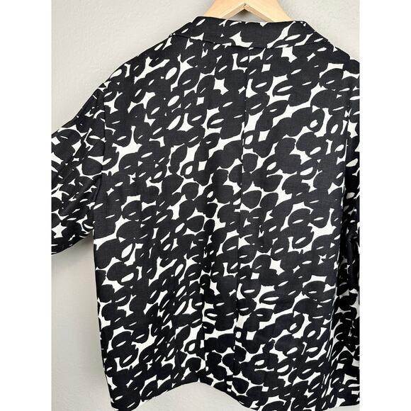 MaxMara 100% Pure Flax Linen Blazer Italy 12 Patterned Black White Single Button - Picture 7 of 13